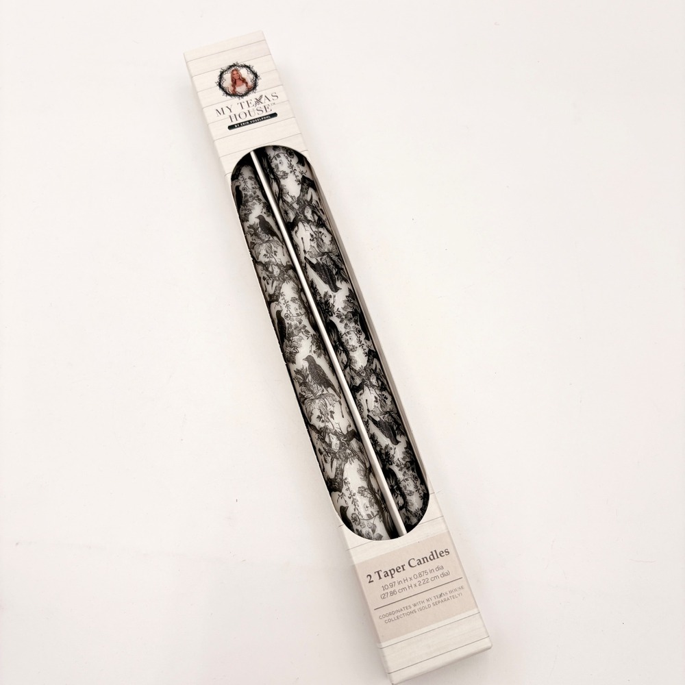 My Texas House by Erin Vogelpohl 2 Taper Candles Black White Raven Floral Toile - Picture 6 of 8